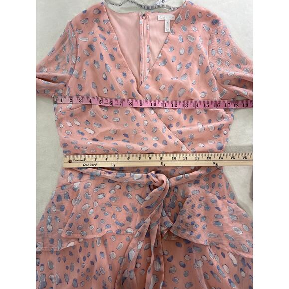 Leith Blush Pink Mini Dress V Neck Tiered Ruffle Skirt Medium 8 / 10 Coquette - Picture 4 of 6